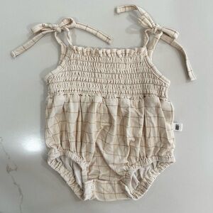 Forever French Beige Checkered Baby Romper